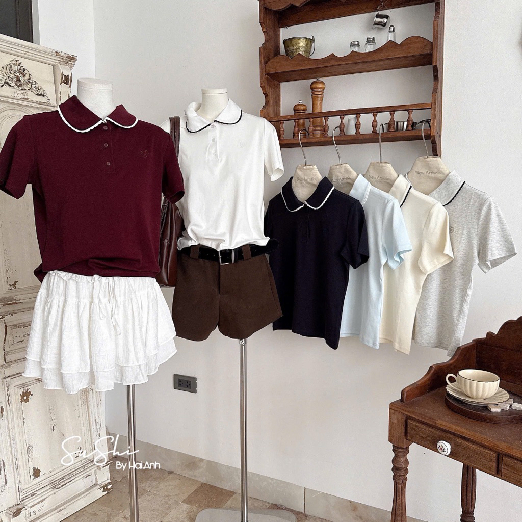 Áo plo cổ sen viền tang nơ M QCL1