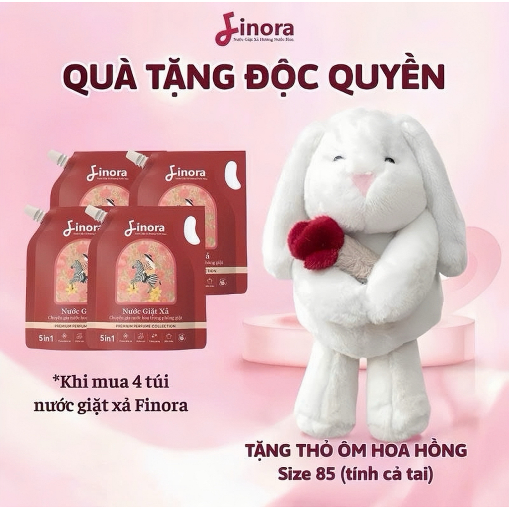 [Tặng 1 Thỏ Chạy Bộ Ôm Hoa Hồng] - Combo 4 Túi Nước Giặt Finora Hương Nước Hoa Cao Cấp