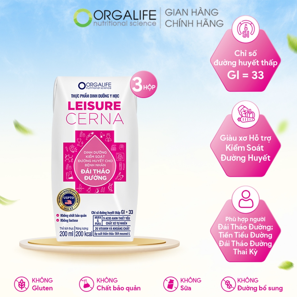 Lốc 3 Hộp LEISURE CERNA - Soup uống dinh dưỡng kiểm soát đường huyết (200ml/Hộp)