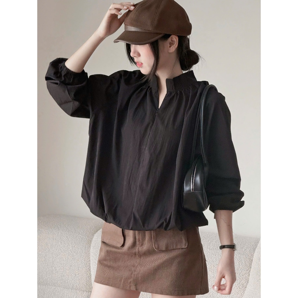 Áo Sơ Mi Gió Forly house Áo Cổ Tàu Có Khoá Dáng Rộng T232