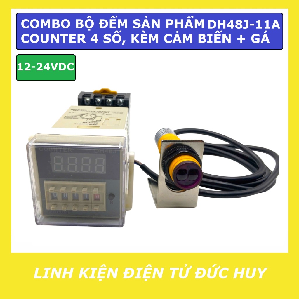 Combo bộ đếm sản phẩm DH48J-11A counter 4 số, có chức năng lưu khi mất điện, 12V-24VDC và 220VAC, kè