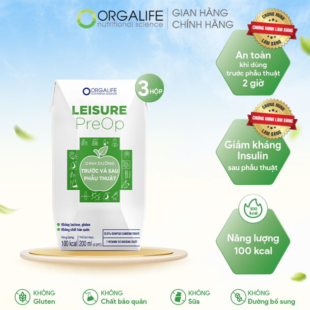 Lốc 3 Hộp LEISURE PREOP - Thức uống dinh dưỡng người tiền phẩu thuật giảm insulin (200ml/Hộp)
