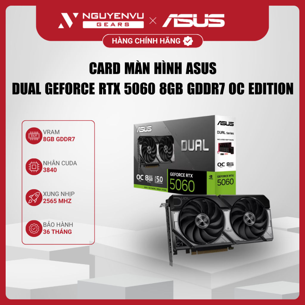 Card đồ họa ASUS Dual RTX 5060 8GB GDDR7 OC Edition (DUAL-RTX5060-O8G) - Bảo Hành 36 Tháng