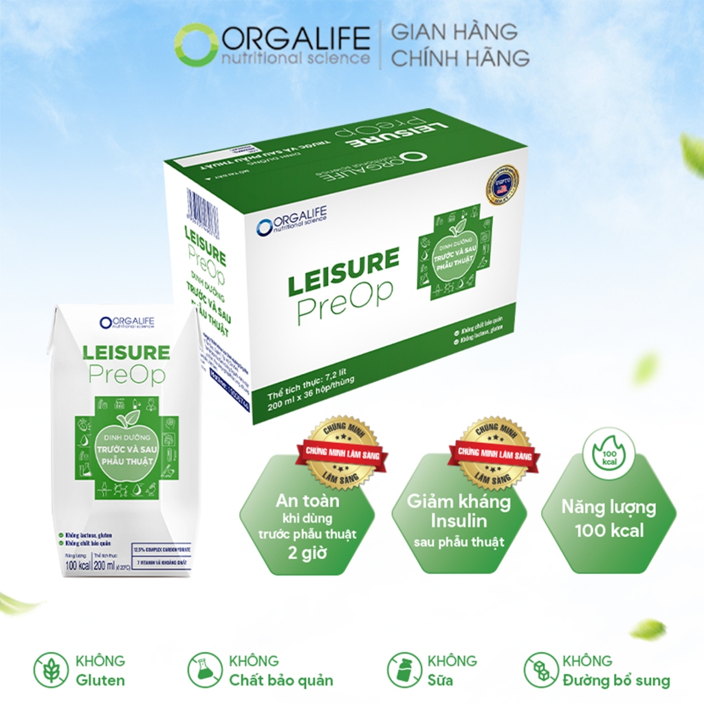 Thùng 36 Hộp LEISURE PREOP - Thức uống dinh dưỡng người tiền phẩu thuật giảm insulin (200ml/Hộp)