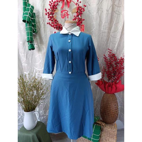 TUTUSTORE thanh lý - Đầm cổ bẻ đính cúc bymo - SIZE L