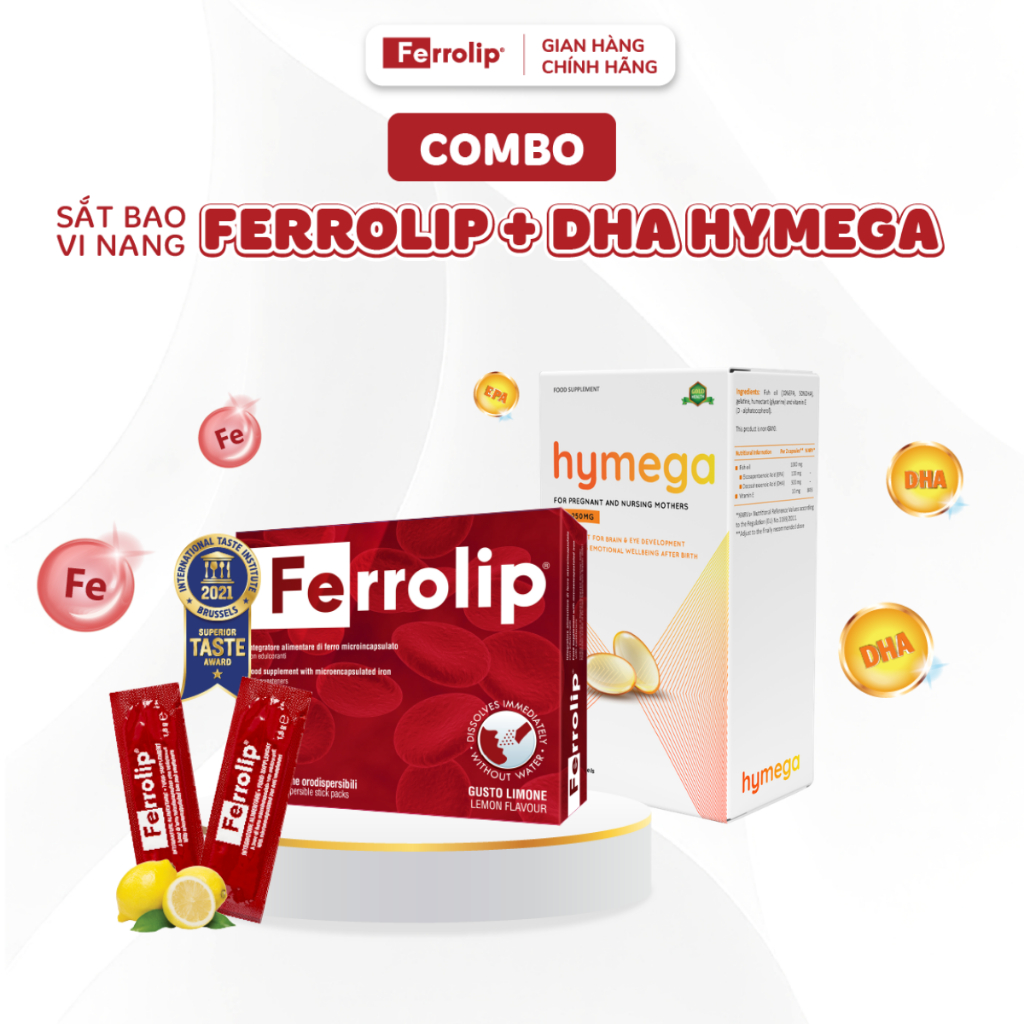 Combo Sắt Ferrolip + DHA Hymega - Bổ sung sắt, DHA và EPA cho mẹ bầu
