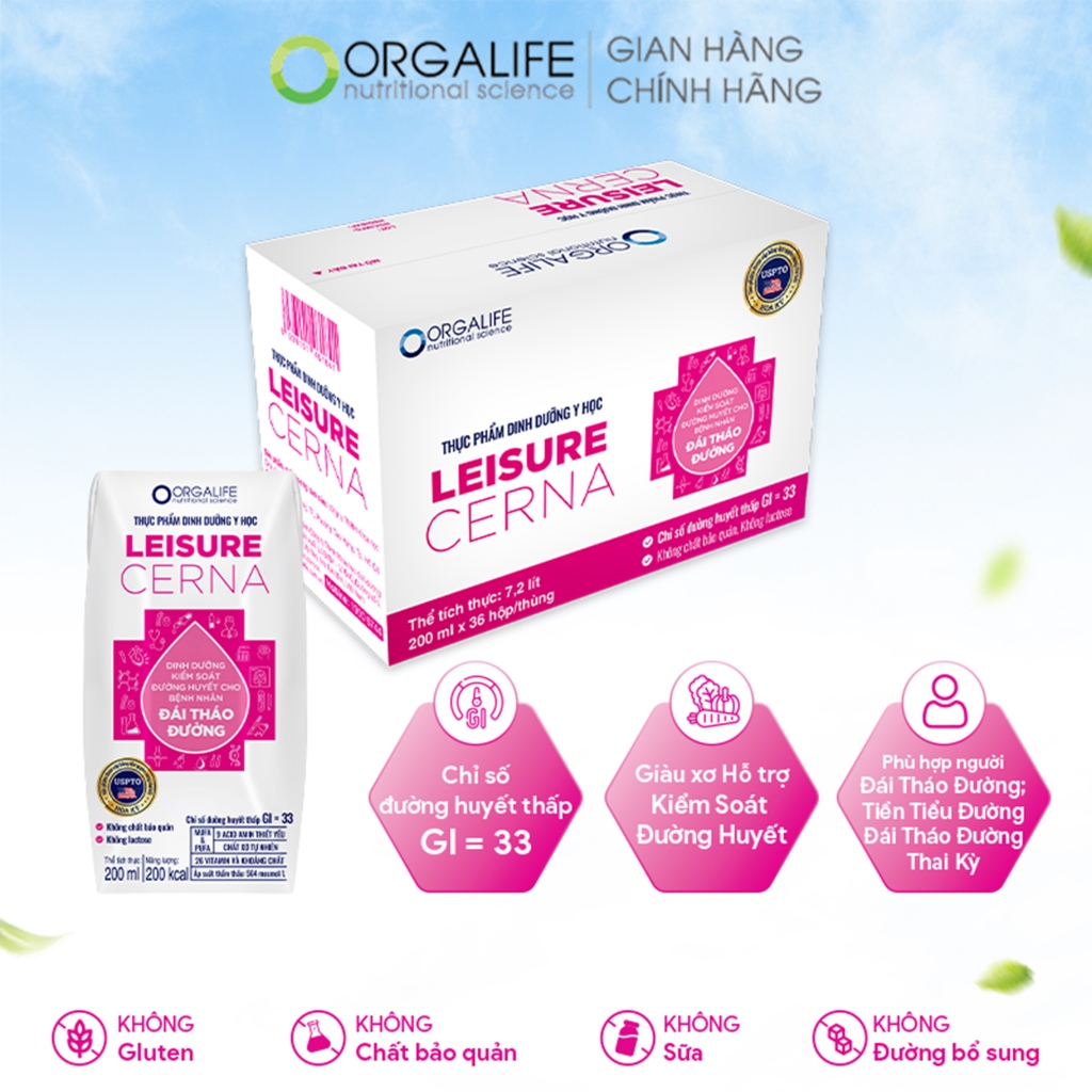 Thùng 36 Hộp LEISURE CERNA - Dinh dưỡng kiểm soát đường huyết (200ml/Hộp)