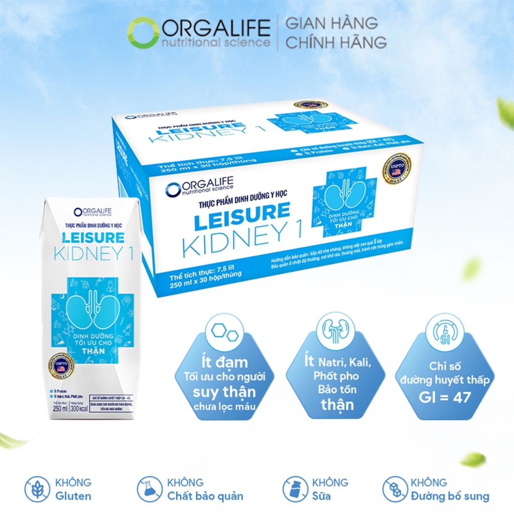 Thùng 36 Hộp - LEISURE KIDNEY 1 - Soup Uống Dinh Dưỡng Công Thức Tối Ưu Cần Giảm Protein (200ml/Hộp)