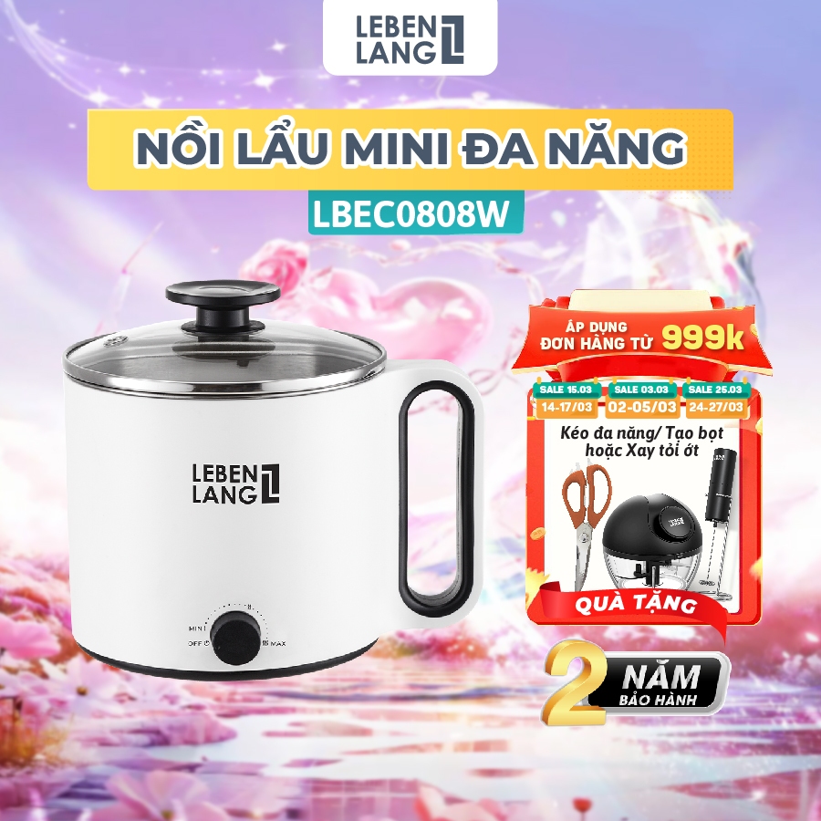 Nồi lẩu điện mini đa năng Lebenlang LBEC0808 1500ml, 900W, bảo hành 2 năm - hàng chính hãng