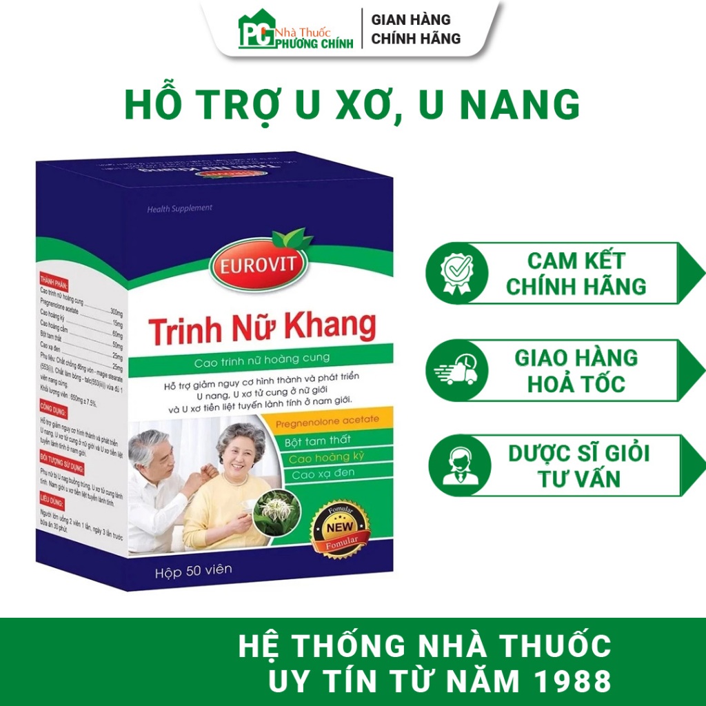 Viên Uống Eurovit Trinh Nữ Khang - Hỗ Trợ Giảm U Xơ Tử Cung, U Nang Buồng Trứng 50 Viên/Hộp