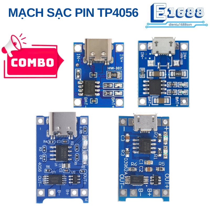 [Giá sỉ] (10 cái) Mạch Sạc Pin TP4056 cổng USB micro B / Type C (Có / Không IC bảo Vệ )