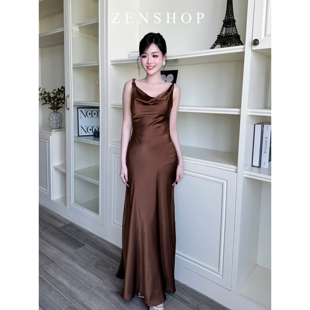 Đầm Lụa Dự Tiệc 2 Dây Dáng Dài Cổ Đỗ Phía Sau Lưng Khoét Sâu Có Dây Buộc -  Laira Dress | BigBuy360 - bigbuy360.vn