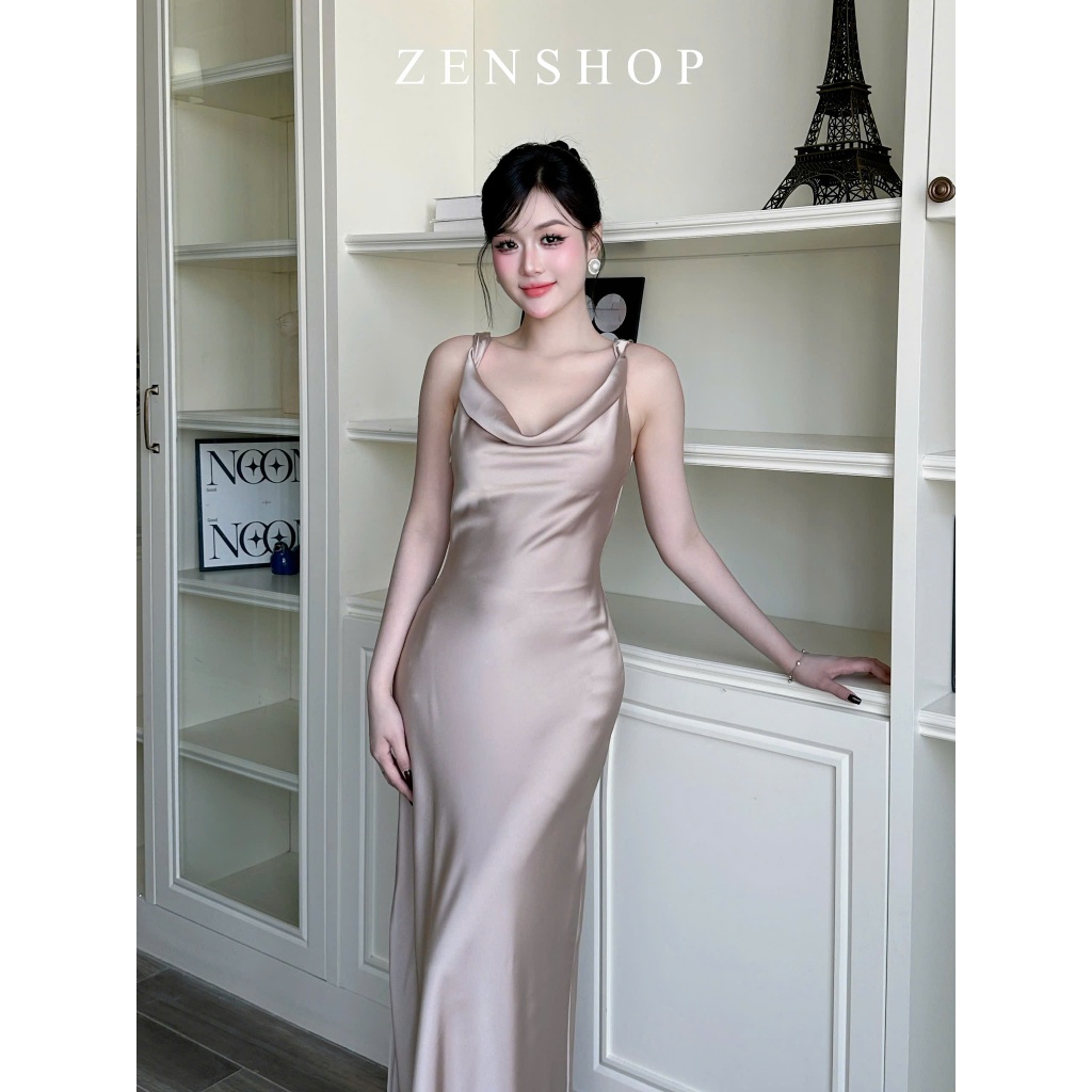 Đầm Lụa Dự Tiệc 2 Dây Dáng Dài Cổ Đỗ Phía Sau Lưng Khoét Sâu Có Dây Buộc -  Laira Dress | BigBuy360 - bigbuy360.vn