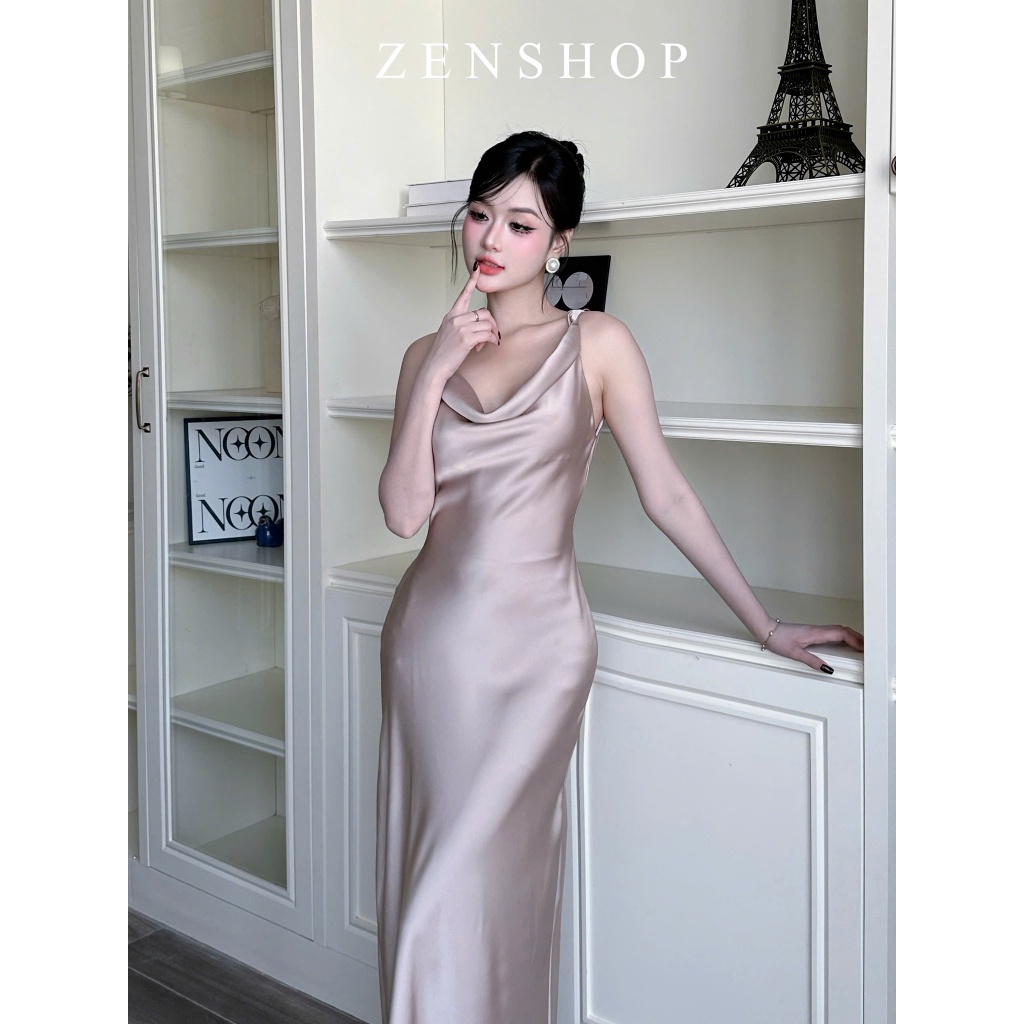 Đầm Lụa Dự Tiệc 2 Dây Dáng Dài Cổ Đỗ Phía Sau Lưng Khoét Sâu Có Dây Buộc -  Laira Dress | BigBuy360 - bigbuy360.vn