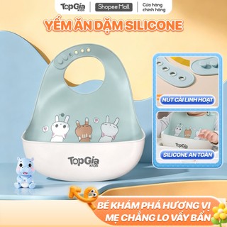 Yếm ăn dặm silicone Topgiakids cho bé có máng hứng, mềm nhẹ, chống thấm nước, an toàn cho bé