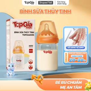 Bình sữa Topgiakids thủy tinh 180ml cao cấp núm ti silicone siêu mềm có van chống sặc giảm đầy hơi
