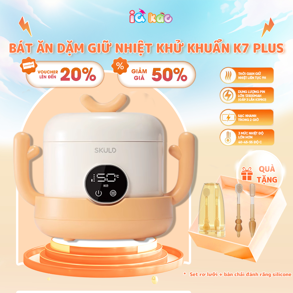 Bát Ăn Dặm Giữ Nhiệt SKULD K7PLUS -Bình Ủ Cháo,Tích Điện Khử Khuẩn UV, Chống Nước IPX7, Làm Ấm Đa Ch