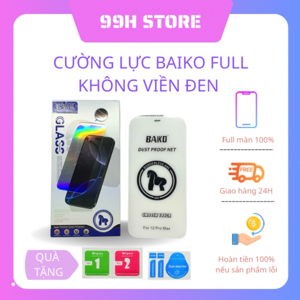 Cường lực BAIKO full màn không viền đen dùng cho iphone 12Prm