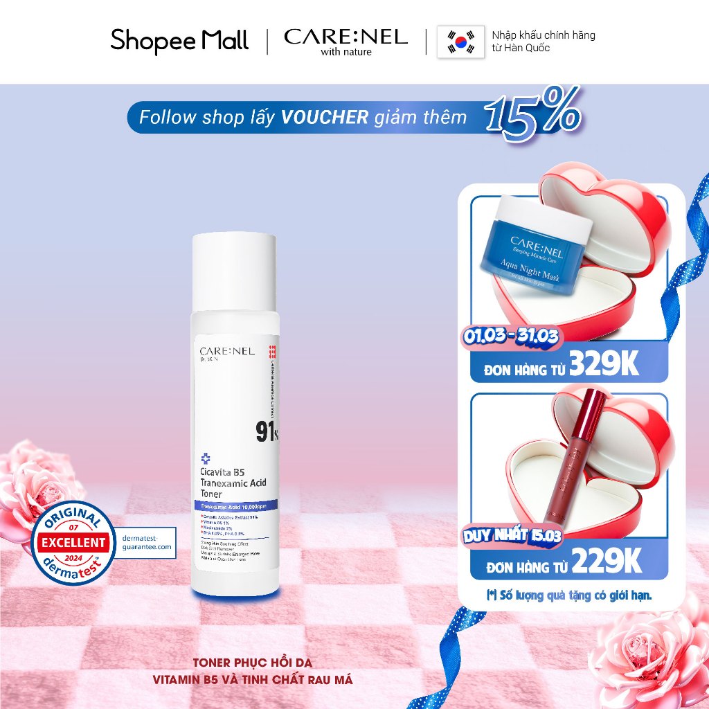 Toner B5 dưỡng ẩm, mờ nám, phục hồi da thương tổn CARE:NEL CICA VITA B5 TRANEXAMIC ACID 155ml