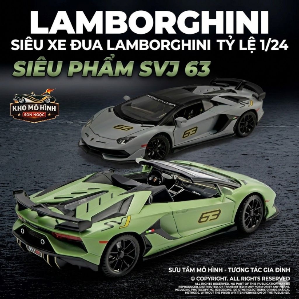 Mô Hình Xe 1:24 Lamborghini Aventador SVJ 63 Chezhi - Hợp Kim Cao Cấp, Mở Cửa, Có Đèn & Âm Thanh, De