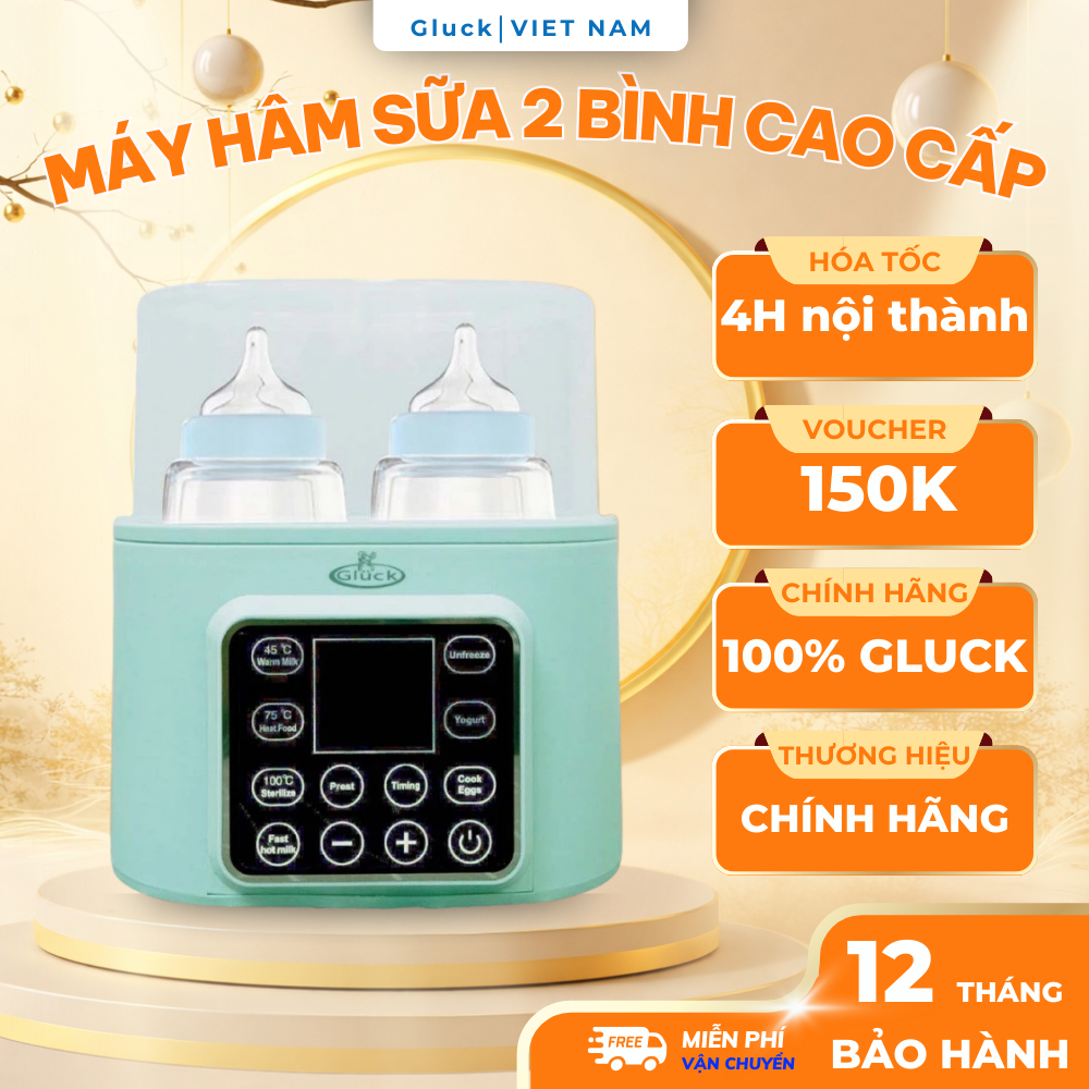 Máy rã đông, Tiệt Trùng Hâm Sữa Bình Đôi Cho Bé GLuck, Đa Năng 8 Chế Độ, Bảo Hành 24 Tháng Từ GLuck