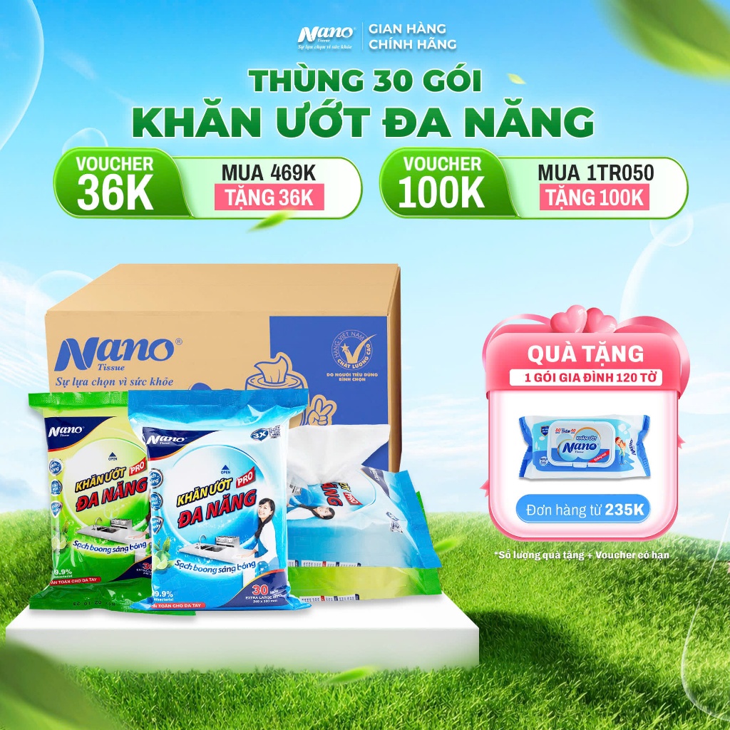 Thùng Khăn Ướt Đa Năng Nano 30 Gói Lau Bếp Và Vật Dụng Gia Đình Nano Tissue