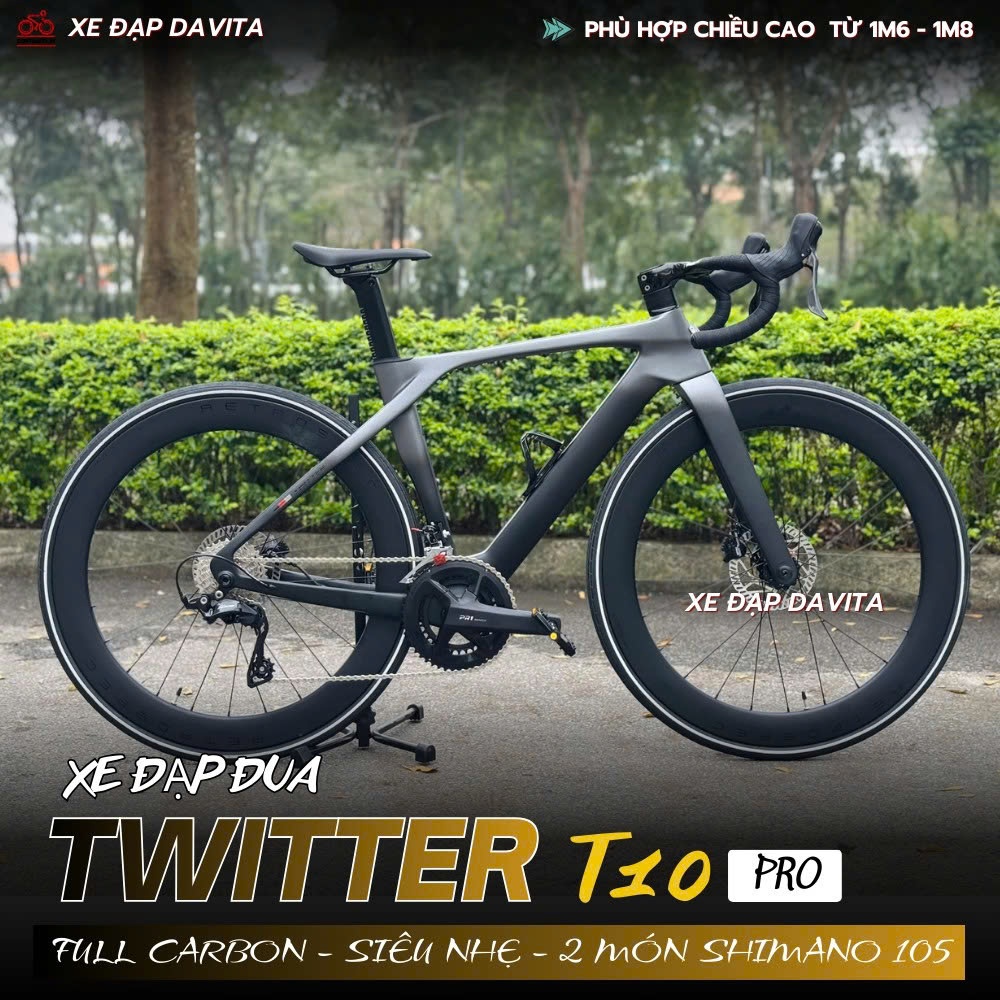 Road Bike TWITTER T10 PRO 2026 | 2 món Shimano 105 Full Carbon cao cấp