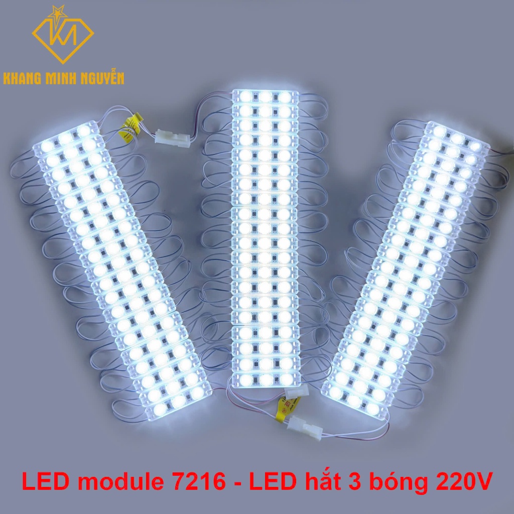 (Giá 1 vỉ 20 thanh) Led dán module 3 bóng 7216 - 220V siêu sáng, Led hắt 3 bóng 220V