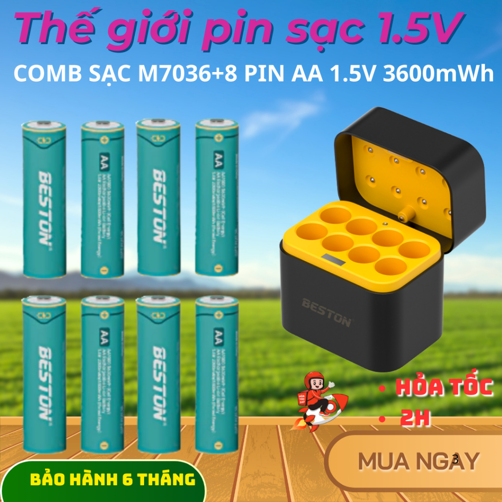 Hộp sạc pin 8 slot AA 1.5V  M7036, Pin 1.5V 3600 mwh dùng cho karaoke, máy ảnh, 4.9  131 đánh giá