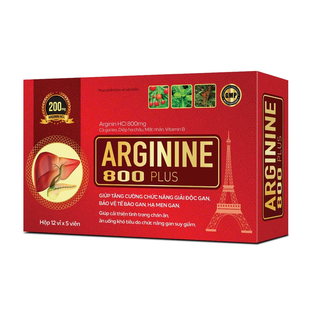 Arginine 800 Plus - hỗ trợ chức năng gan , bảo vệ tế bào gan , hạ men gan , giải độc gan - Hộp 60V