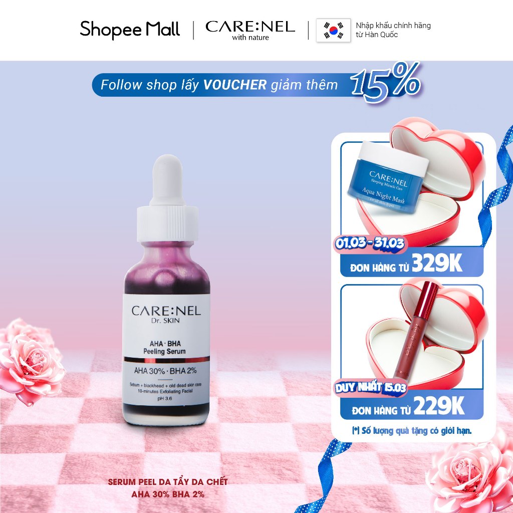 Serum peel da aha bha tẩy tế bào chết giảm mụn CARE:NEL AHA BHA PEELING SERUM 30ml