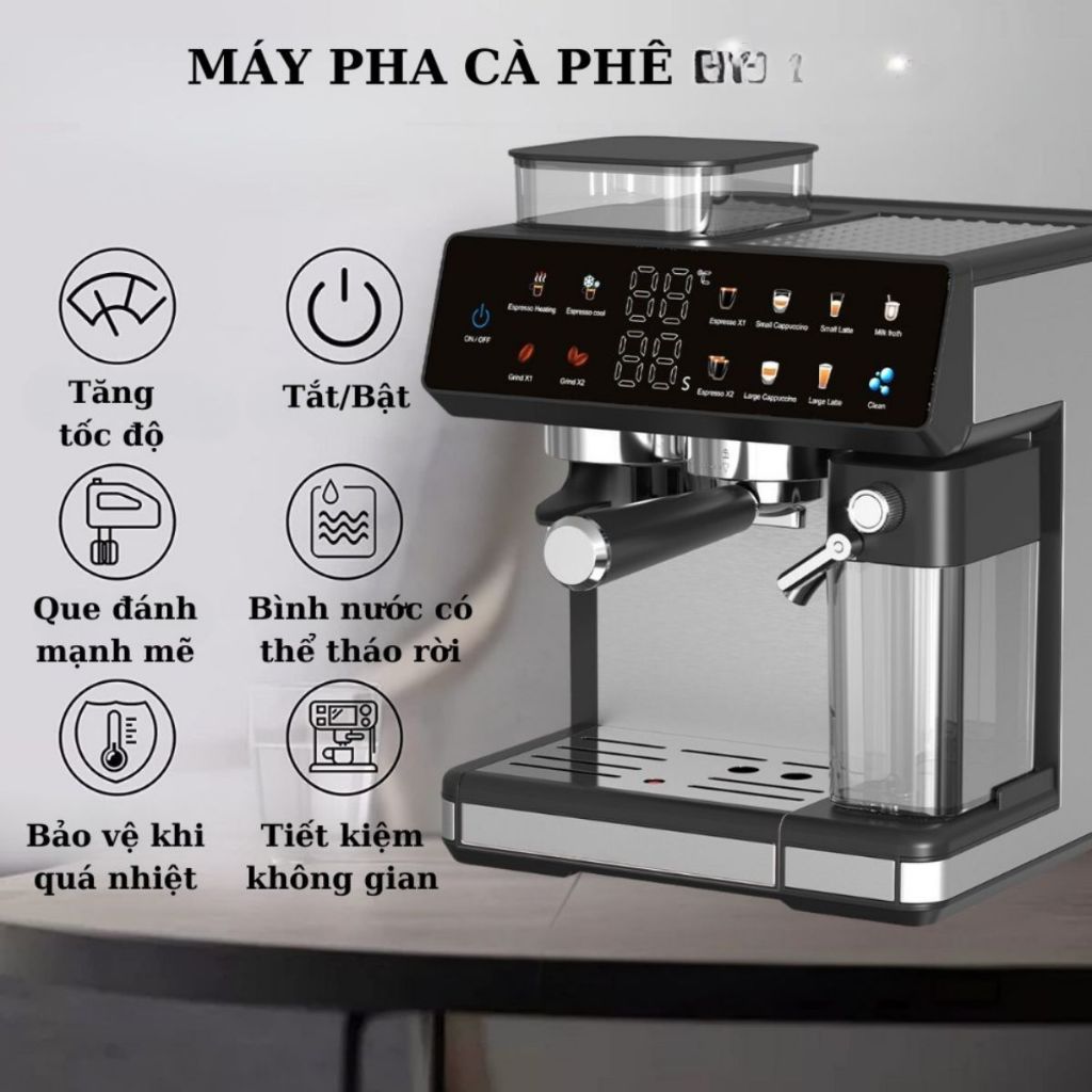Máy pha cà phê, xay hạt cafe tự động Lumabella SK-04032 tự động đánh sữa, dễ sử dụng tại nhà