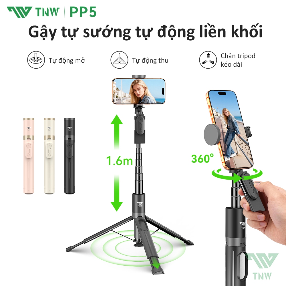 TNW PP5 Gậy chụp ảnh Selfie 3 chân 1.6M điều khiển từ xa  trợ sáng cao cấp xoay 360 độ, gậy livestream | BigBuy360 - bigbuy360.vn