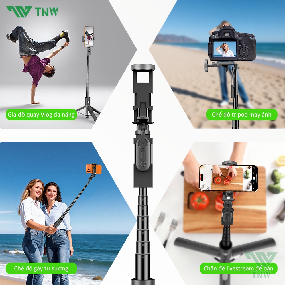 TNW PP5 Gậy chụp ảnh Selfie 3 chân 1.6M điều khiển từ xa  trợ sáng cao cấp xoay 360 độ, gậy livestream | BigBuy360 - bigbuy360.vn