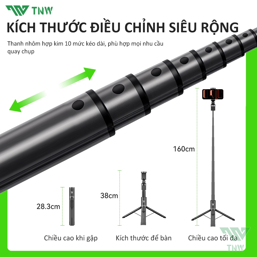 TNW PP5 Gậy chụp ảnh Selfie 3 chân 1.6M điều khiển từ xa  trợ sáng cao cấp xoay 360 độ, gậy livestream | BigBuy360 - bigbuy360.vn
