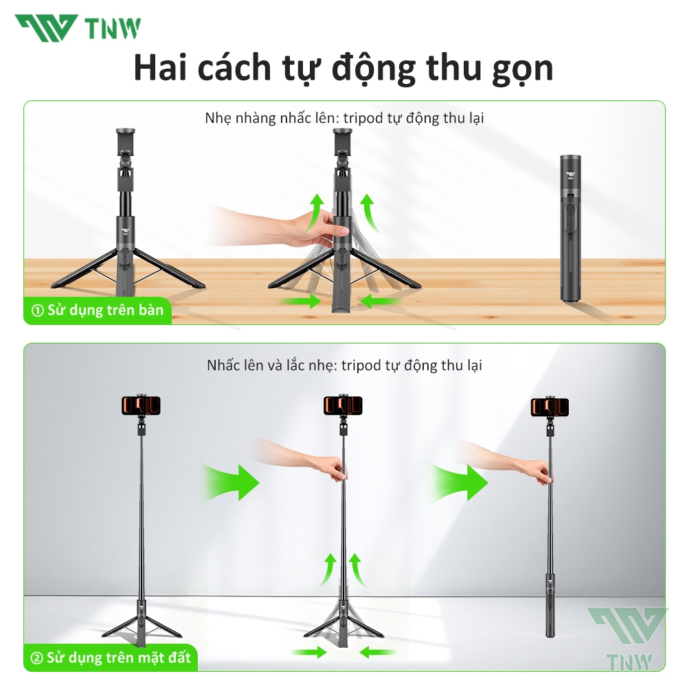 TNW PP5 Gậy chụp ảnh Selfie 3 chân 1.6M điều khiển từ xa  trợ sáng cao cấp xoay 360 độ, gậy livestream | BigBuy360 - bigbuy360.vn