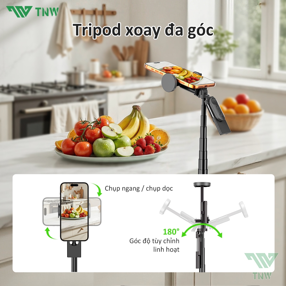 TNW PP5 Gậy chụp ảnh Selfie 3 chân 1.6M điều khiển từ xa  trợ sáng cao cấp xoay 360 độ, gậy livestream | BigBuy360 - bigbuy360.vn