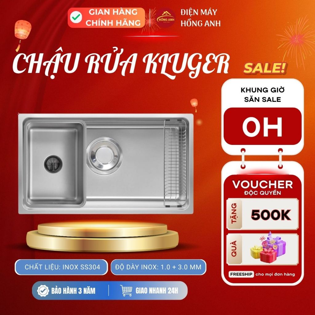 Chậu rửa bát Kluger KU7844FS Basic MOD Series inox 304 liền khối lắp dương bề mặt linen chống xước