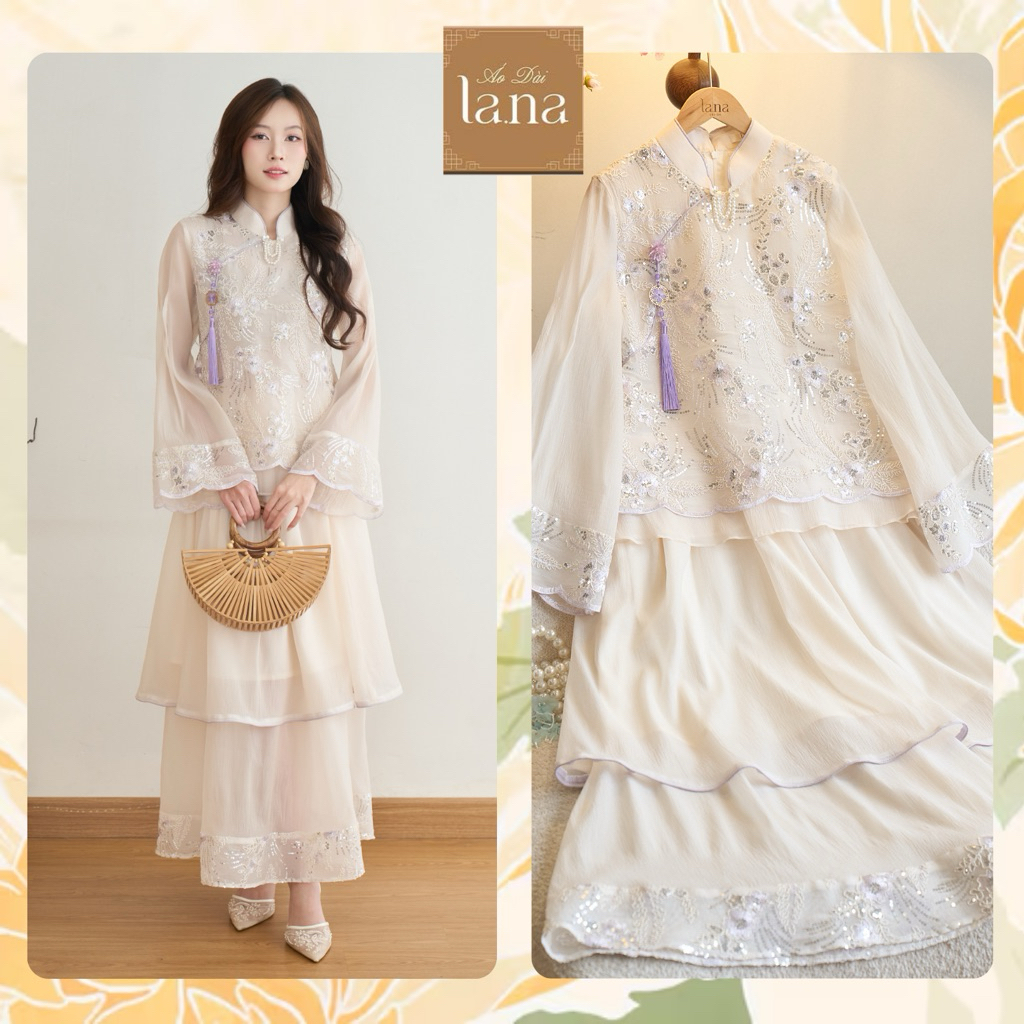 Pháp phục cách tân Diệu Tử Hoa chất liệu tơ xốp đính kim sa phối chân váy bồng cao cấp - SV453 LANA 