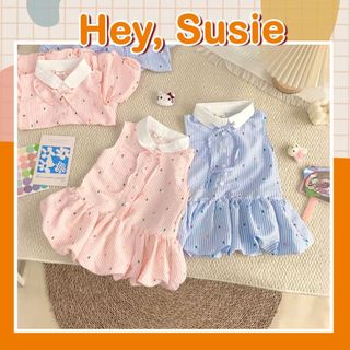 Váy Bí Hồng/ Xanh Kẻ Sọc Cổ Kem Cho Bé Gái Size 8-25kg Hey Susie V3566