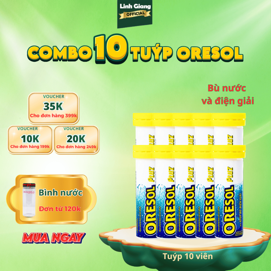 Combo 10 tuýp viên sủi Oresol Pluz, giúp cơ thể bù nước và điện giải, tăng cường sức đề kháng, hỗ tr