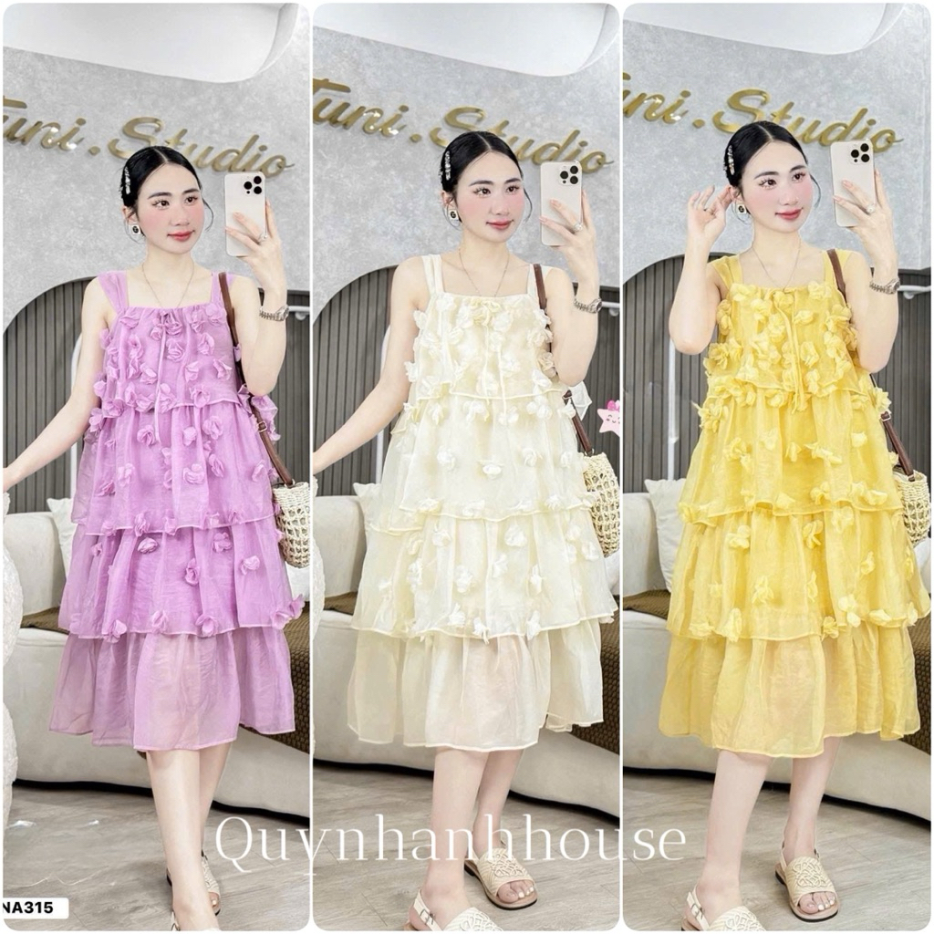 <Đầm Bầu Quynhanhhouse> (NH CLOTHING)Váy suông Váy tơ tầng đính hoa M241 sm