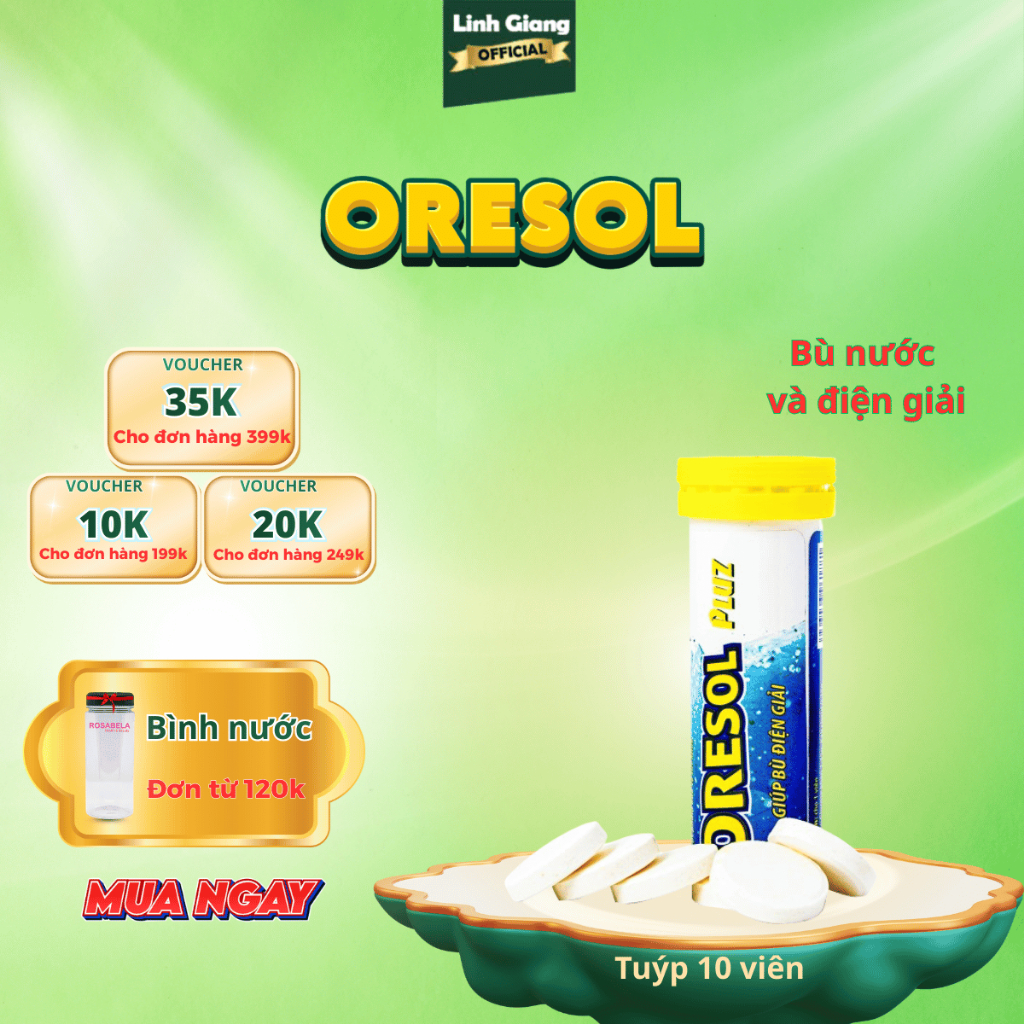 Viên sủi Oresol Pluz tăng cường sức đề kháng, giải khát, bù nước và điện giải (10 viên)