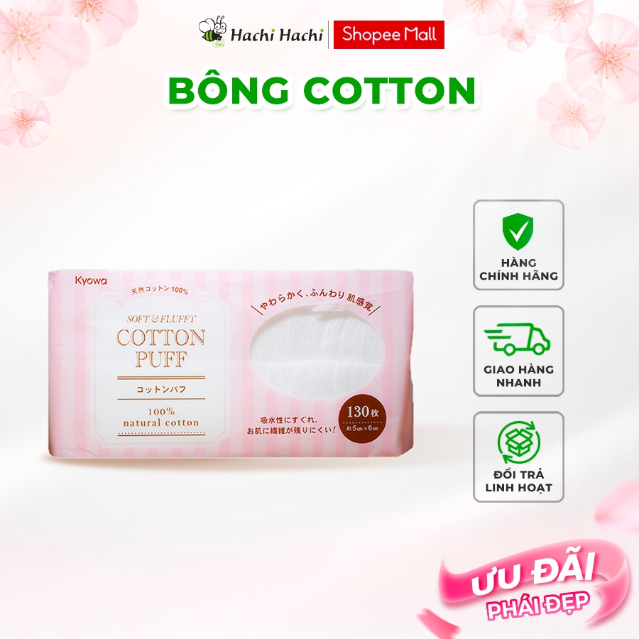 Bông cotton thiên nhiên Kyowa Shiko (130 miếng) - Hachi Hachi Japan Shop