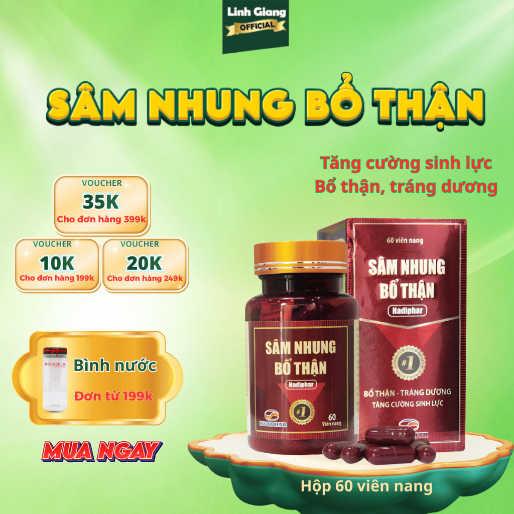 Sâm nhung bổ thận tăng cường sinh lý Hadiphar dạng viên uống (60 viên nang)
