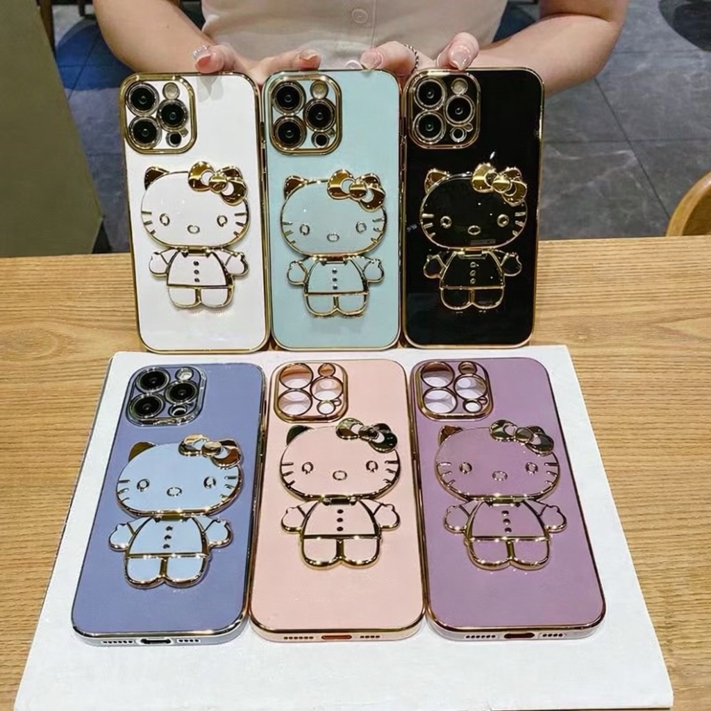 ốp lưng dẻo bóng màu iphone giá đỡ kitty có gương 17promax 17pro 17plus 17 air 16 15 14 13 12 11 x x