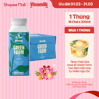 [CHỈ GIAO HCM+HN] Thùng 16 chai sữa chua uống thanh trùng Vinamilk Green Farm Ít đường - chai 200ml
