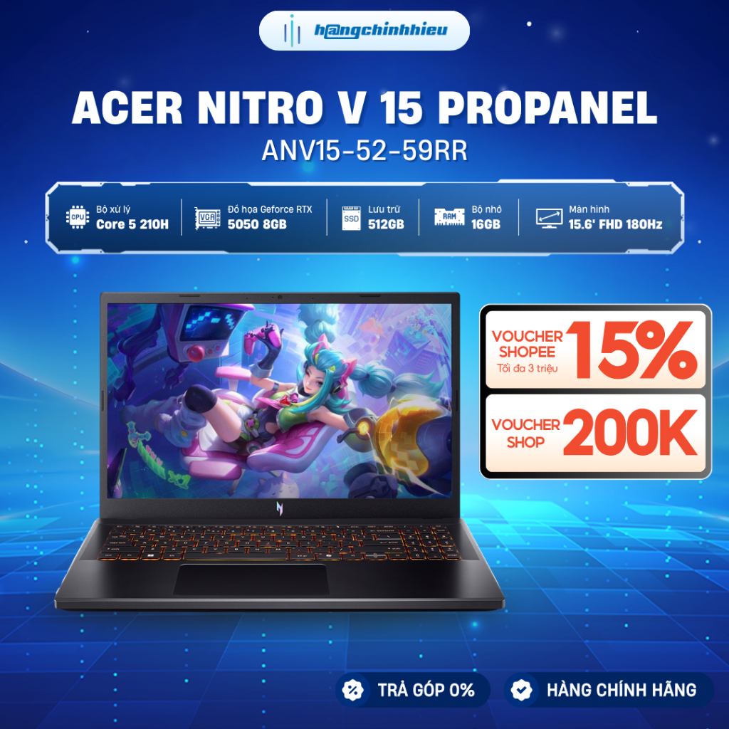 Laptop Gaming Acer Nitro V 15 ProPanel ANV15-52-59RR Core 5 210H | RTX™ 5050 8GB | 16GB | 512GB | 15