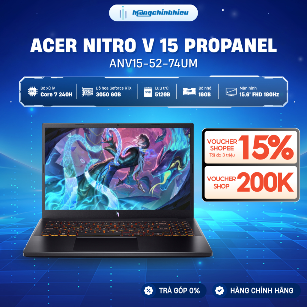 Laptop Gaming Acer Nitro V ProPanel ANV15-52-74UM Core 7 240H | GeForce RTX™ 3050 6GB | 16GB | 512GB