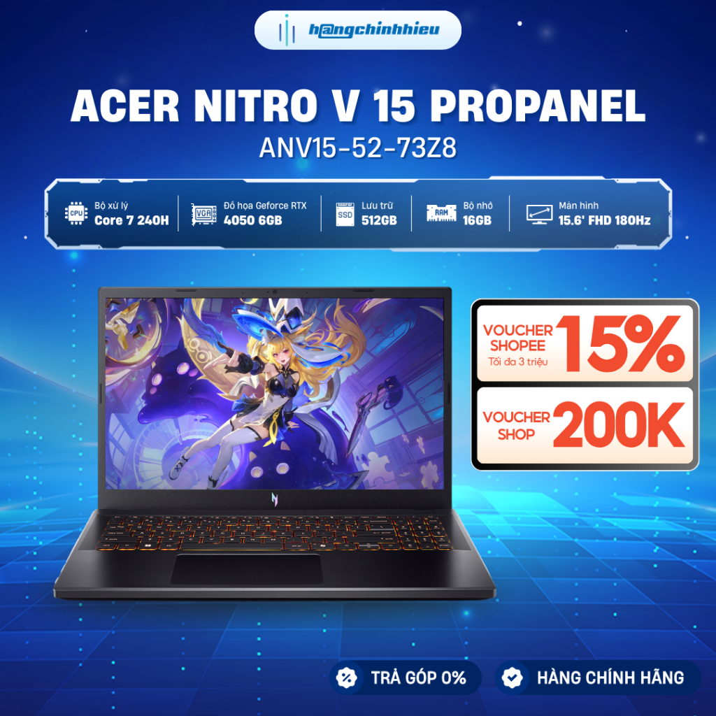 Laptop Gaming Acer Nitro V ProPanel ANV15-52-73Z8 Core 7 240H | RTX™ 4050 6GB | 16GB | 512GB | 15.6'